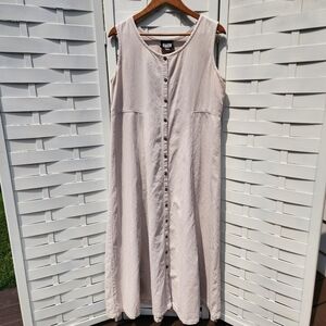 Vintage Eileen Fisher Cotton Tencel Button Front A-line Back Tie Maxi Dress